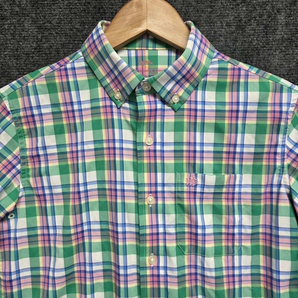Southern Tide Shirt Kids Large Green Intercoastal Plaid Button Down Long Sleeve